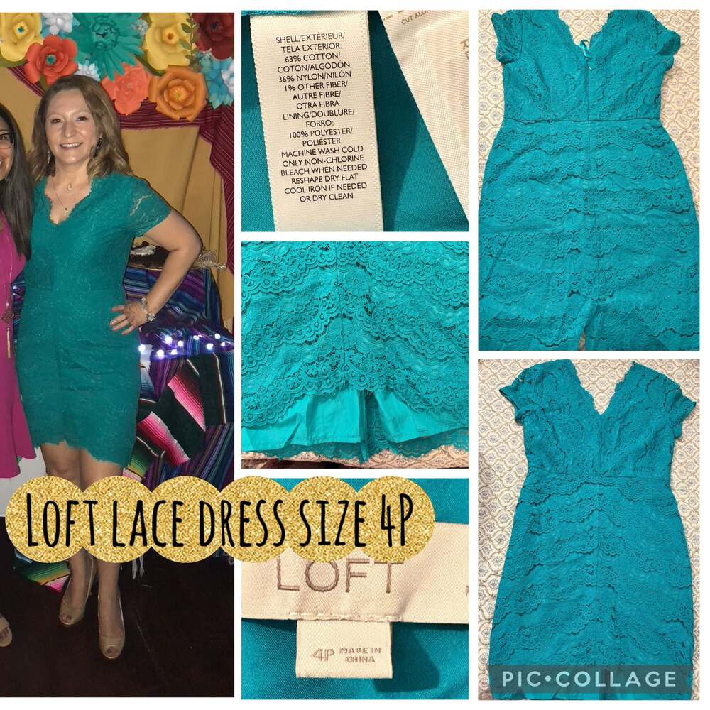 LOFT Petites Teal Lace V-Neck Dress